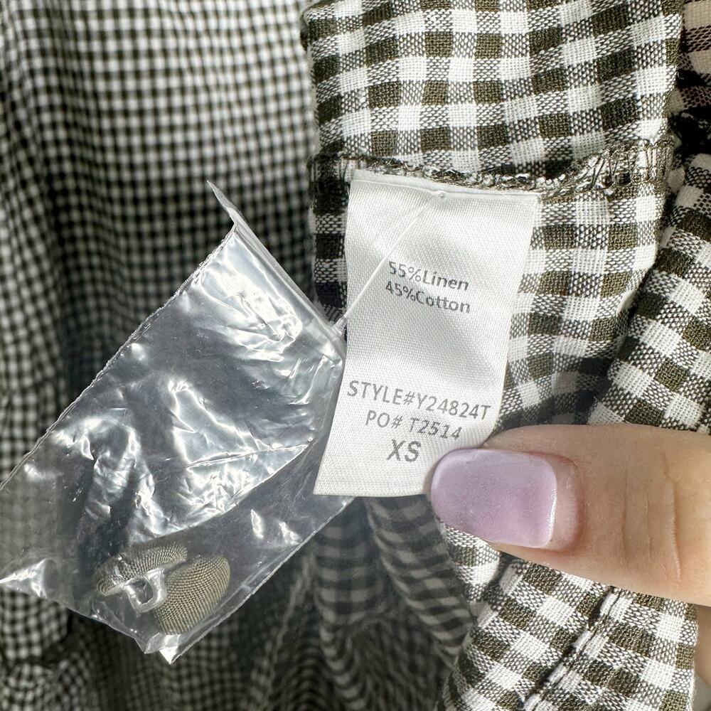 Tuckernuck Pomander Place Green Gingham Linen Puff Sleeve Mini Dress XS NEW - Picture 7 of 8
